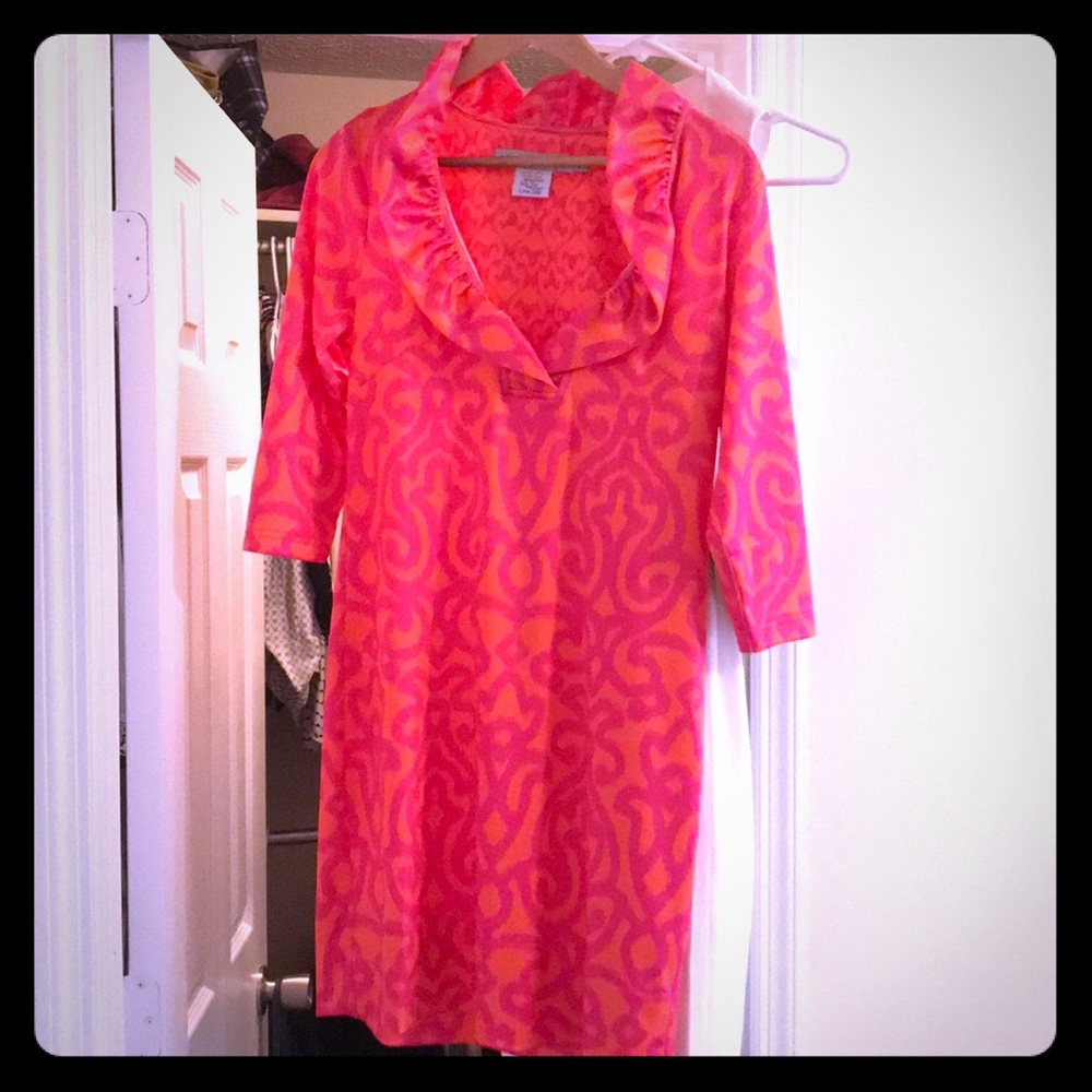 Gretchen Scott ruffle neck shift dress